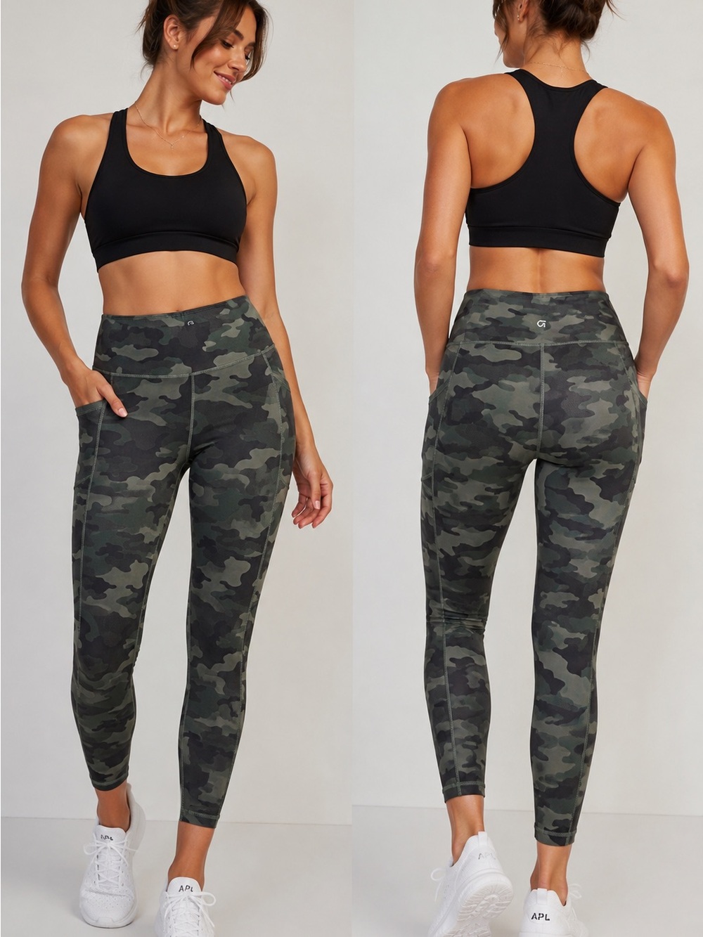 GAPFit Women's Green Camo High-Waist Pocket Leggings Size L